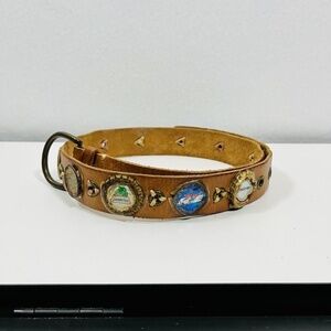 Vintage Y2K Large Bonded Leather Belt Bottle Cap Pop Kidcore Kitsch Punk